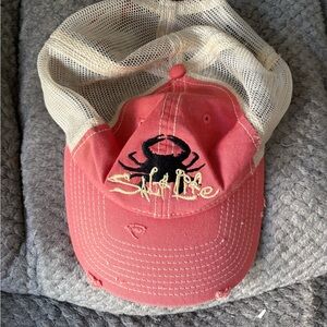 Coral Pink 'Salt Life' Hat with Crab Logo